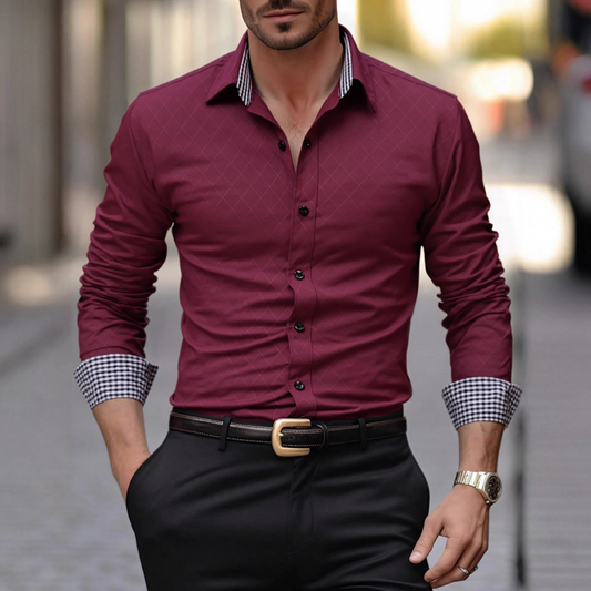 Chemises habillées pour homme, coupe ajustée, motif losange