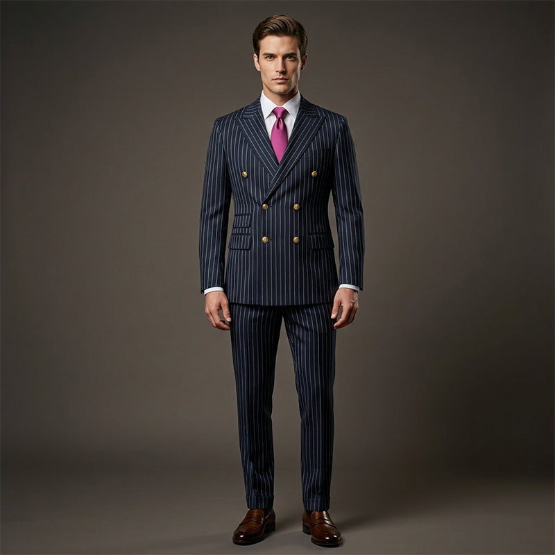 🔥Offre à durée limitée - Ensemble costume à double boutonnage à fines rayures pour homme