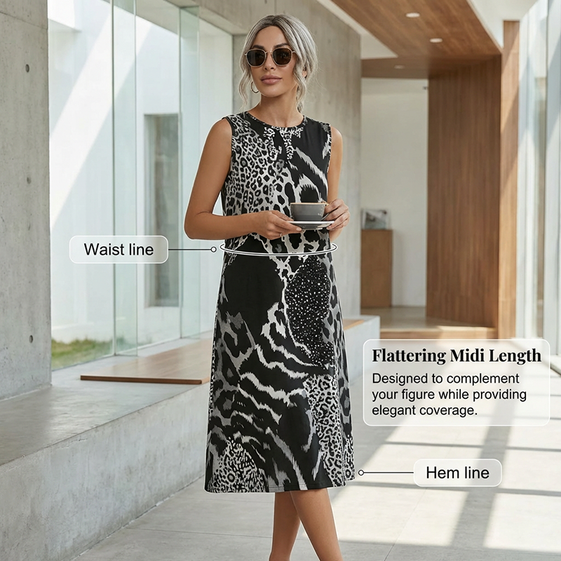 🔥62 % de réduction jusqu'à épuisement des stocks !🎉💃Robe longue sans manches en patchwork à motif léopard