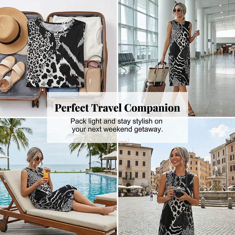 🔥62 % de réduction jusqu'à épuisement des stocks !🎉💃Robe longue sans manches en patchwork à motif léopard