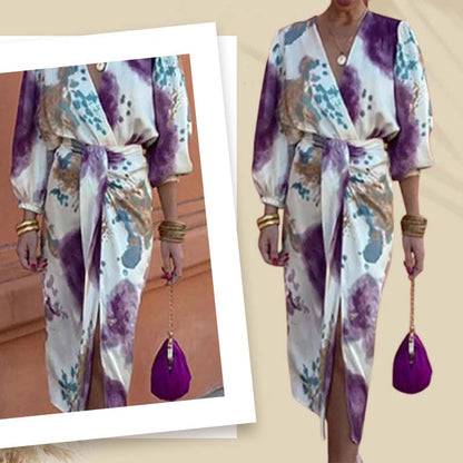 🔥SOLDES 50 % DE RÉDUCTION ✨ Ensemble élégant pour femme composé d'une robe portefeuille et d'un haut, imprimé aquarelle