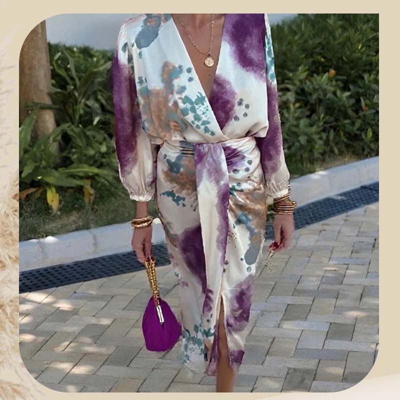 🔥SOLDES 50 % DE RÉDUCTION ✨ Ensemble élégant pour femme composé d'une robe portefeuille et d'un haut, imprimé aquarelle