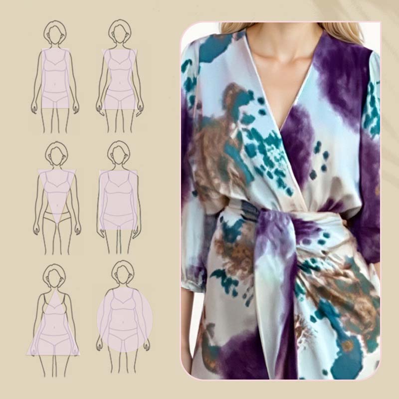 🔥SOLDES 50 % DE RÉDUCTION ✨ Ensemble élégant pour femme composé d'une robe portefeuille et d'un haut, imprimé aquarelle