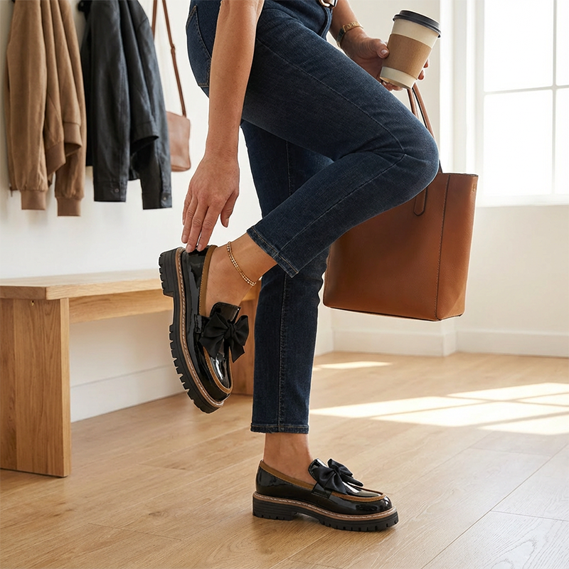💖OFFRE DU DERNIER JOUR - 50 % DE RÉDUCTION 💖Mocassins Élégants à Talon Épais pour Femme avec Nœud