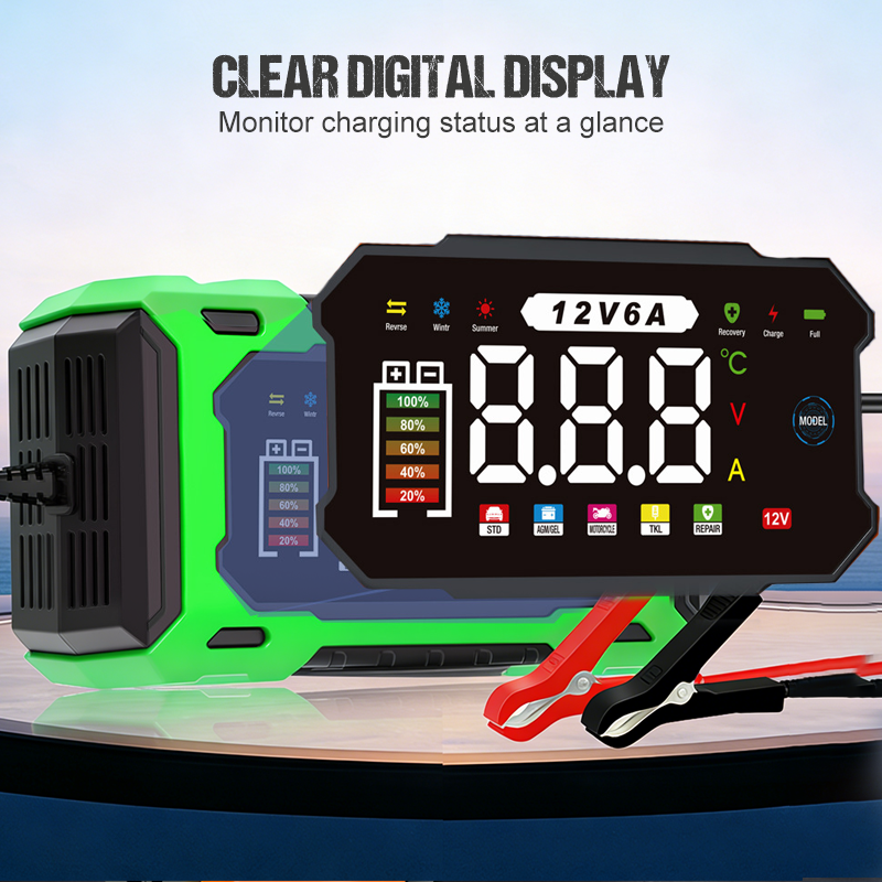 🔋50% DE RÉDUCTION!🚗Chargeur de Batterie de Voiture Intelligent 12V 6A – Fonction de Réparation Par Impulsions, Écran LCD & Sécurité Maximale 🛡️