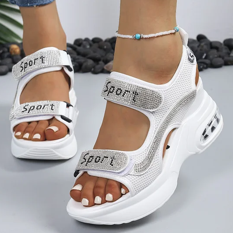 🔥Dernière promotion - 50 % de réduction - Sandales orthopédiques tendance pour femmes à semelle compensée ornées de strass