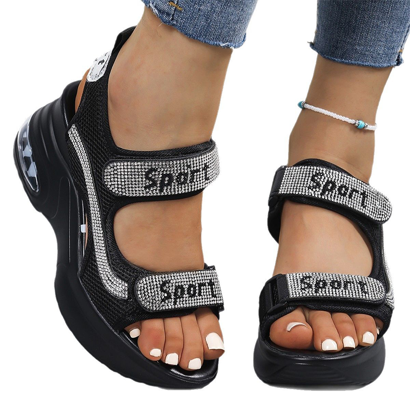 🔥Dernière promotion - 50 % de réduction - Sandales orthopédiques tendance pour femmes à semelle compensée ornées de strass