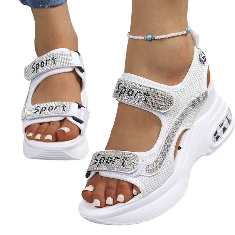 🔥Dernière promotion - 50 % de réduction - Sandales orthopédiques tendance pour femmes à semelle compensée ornées de strass