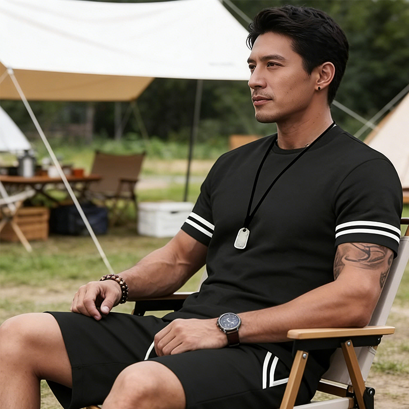 ✨ 55 % de réduction🔥 Ensemble 2 pièces pour homme : t-shirt rayé et short