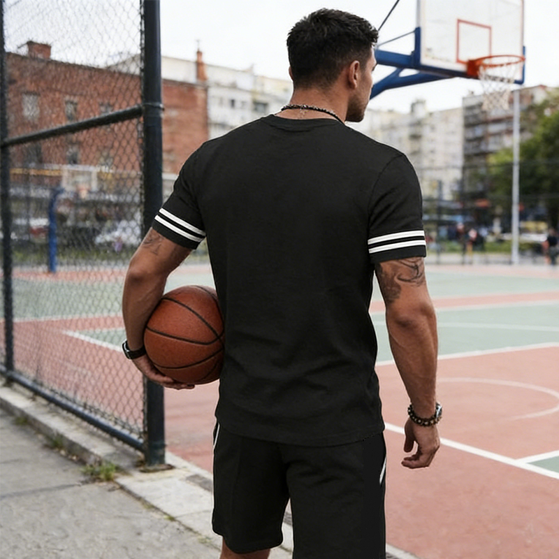 ✨ 55 % de réduction🔥 Ensemble 2 pièces pour homme : t-shirt rayé et short