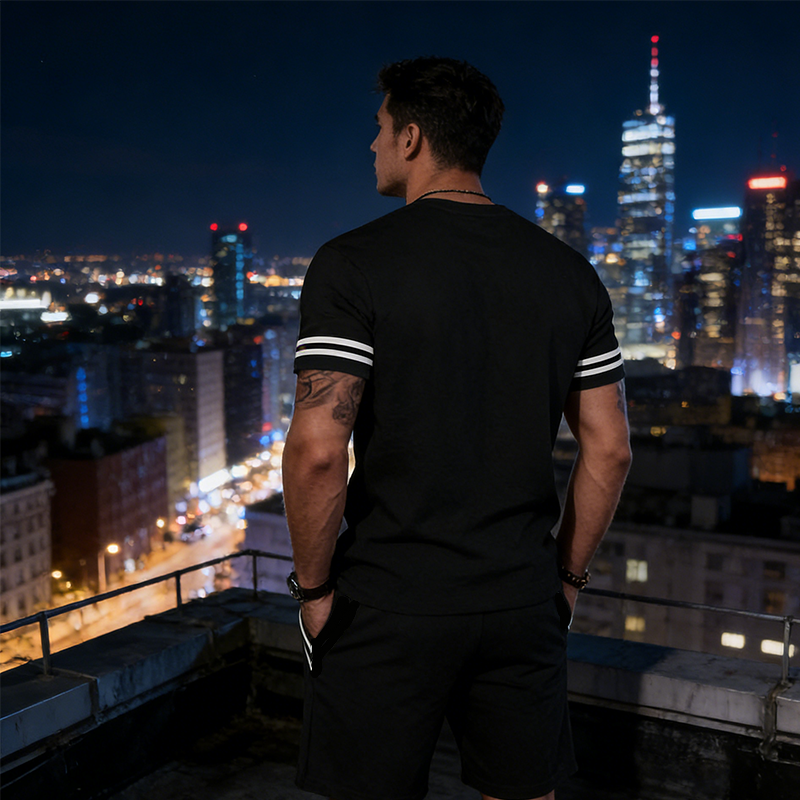 ✨ 55 % de réduction🔥 Ensemble 2 pièces pour homme : t-shirt rayé et short