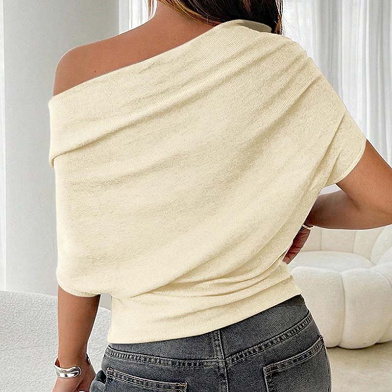 🌺50 % de réduction👚✨Haut asymétrique à épaules dénudées et manches chauve-souris pour femme💞
