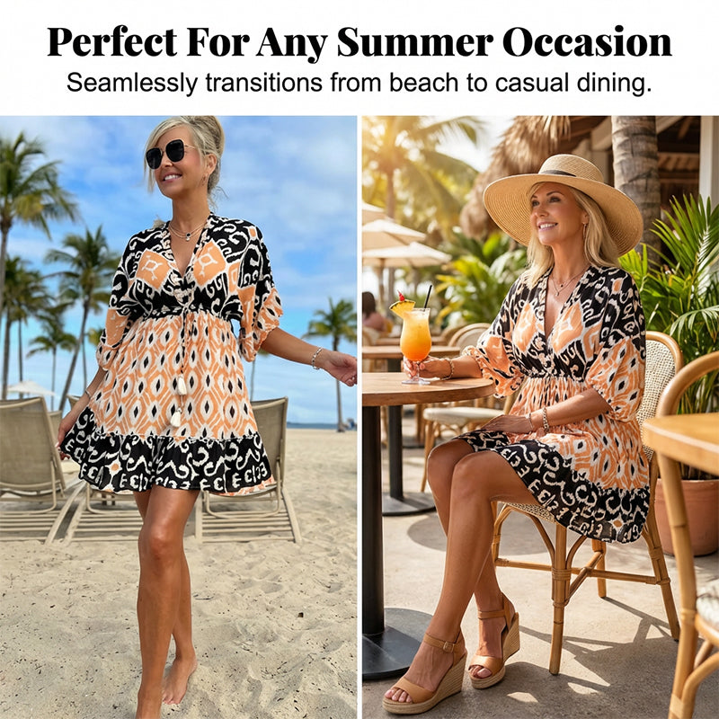 🌸SOLDES : -49 % 🌸 Robe décontractée bohème fluide à col en V pour femme