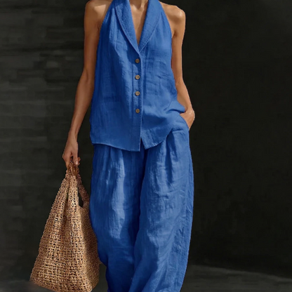 Ensemble de détente composé d'un haut sans manches et d'un pantalon unis