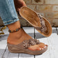 Sandales à lanières et talons compensés à motif floral pour femme