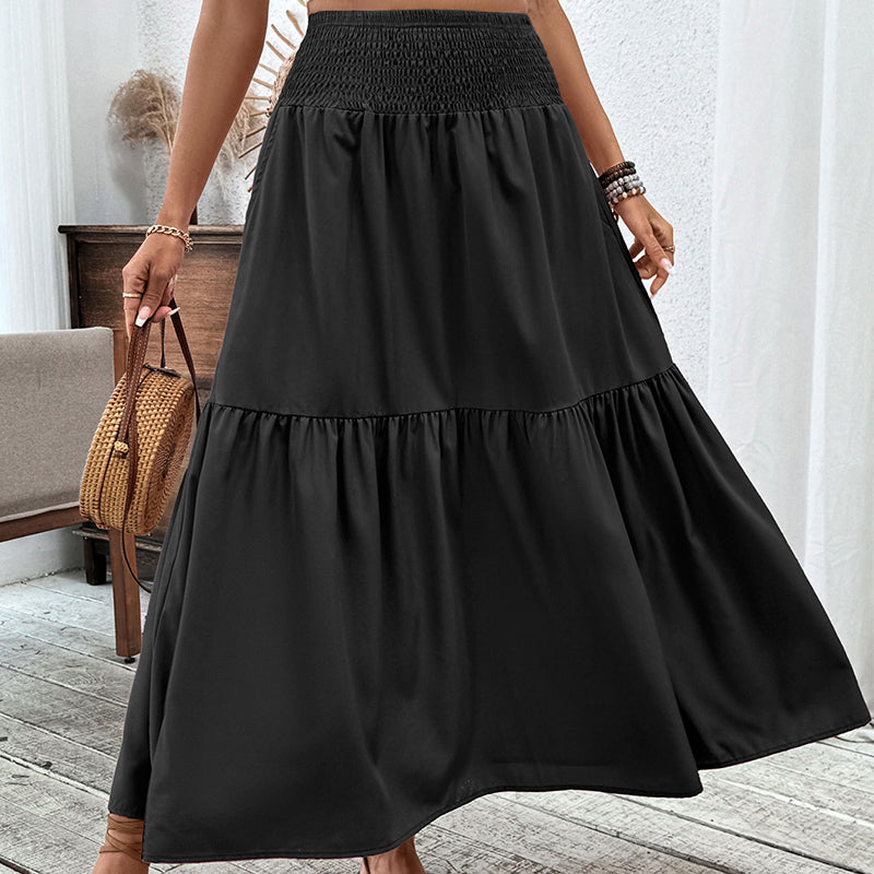 🕶 Jupe longue discrète à taille haute et coupe évasée smockée pour femmes – une jupe longue et vaporeuse qui se marie parfaitement avec le hijab et la mode islamique de tous les jours
