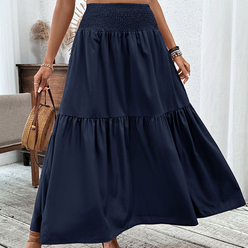 🕶 Jupe longue discrète à taille haute et coupe évasée smockée pour femmes – une jupe longue et vaporeuse qui se marie parfaitement avec le hijab et la mode islamique de tous les jours