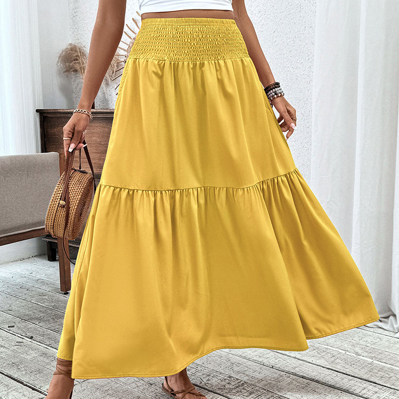 🕶 Jupe longue discrète à taille haute et coupe évasée smockée pour femmes – une jupe longue et vaporeuse qui se marie parfaitement avec le hijab et la mode islamique de tous les jours