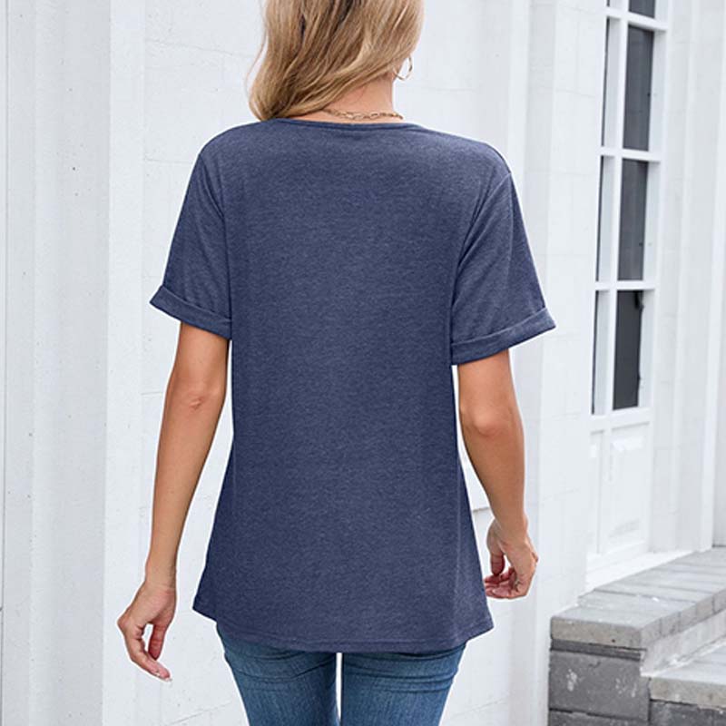T-shirt décontracté à manches courtes et col en V pour femme