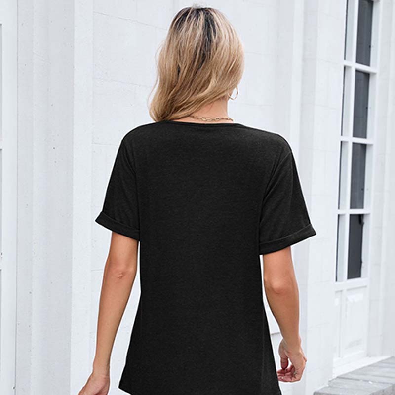 T-shirt décontracté à manches courtes et col en V pour femme