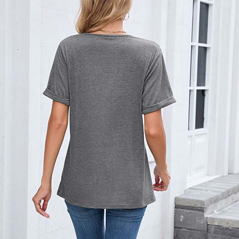 T-shirt décontracté à manches courtes et col en V pour femme