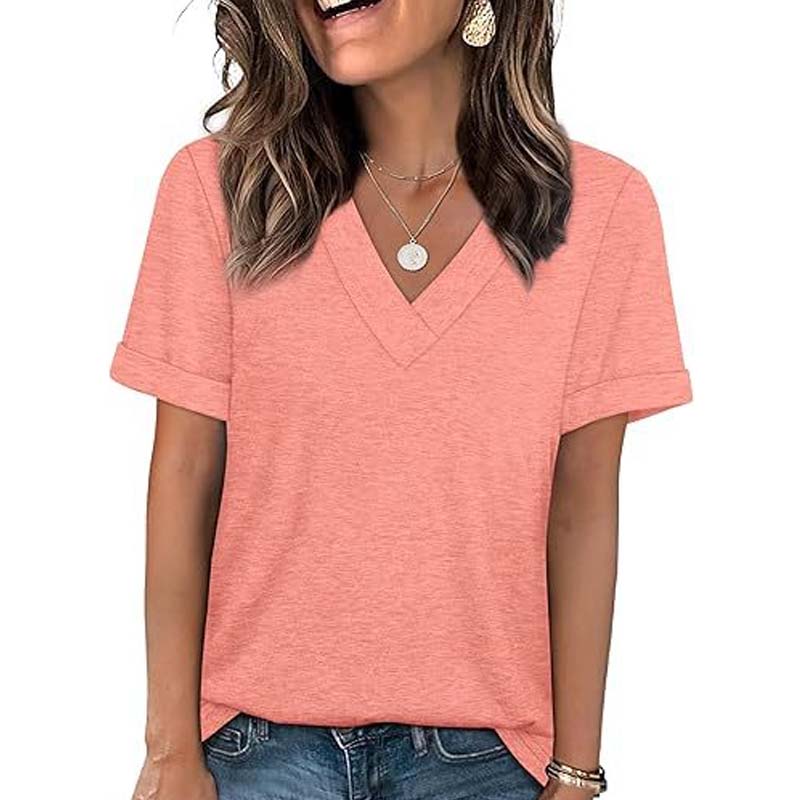 T-shirt décontracté à manches courtes et col en V pour femme
