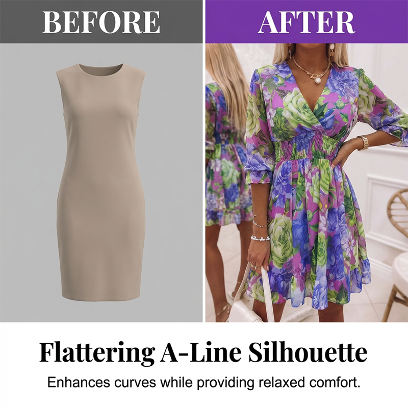 👗 50% DE RÉDUCTION ⏰ Robe trapèze à col en V & ourlet à volants, imprimé floral – Fluide, légère – parfaite pour l’été, la plage ou un look romantique 🌸