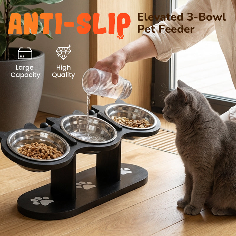 🎁Nouveauté : 50 % de réduction🐾 Mangeoire surélevée antidérapante à 3 bols pour animaux de compagnie ! 🍲🐶🐱
