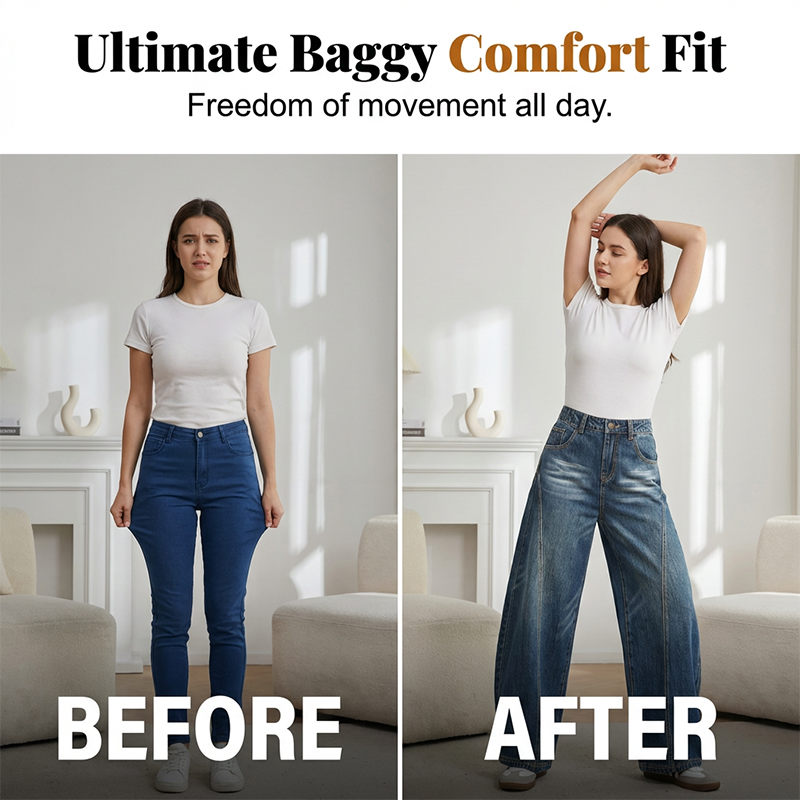 Jeans baril taille haute décontractés pour femme