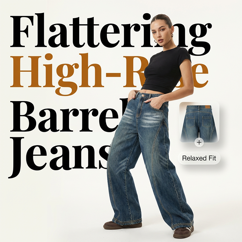 Jeans baril taille haute décontractés pour femme