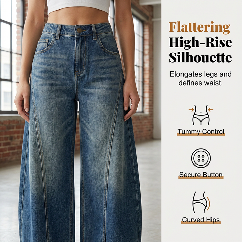 Jeans baril taille haute décontractés pour femme