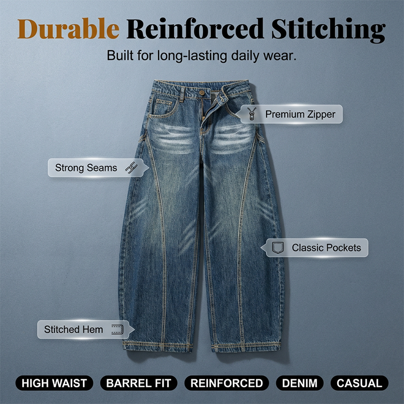 Jeans baril taille haute décontractés pour femme