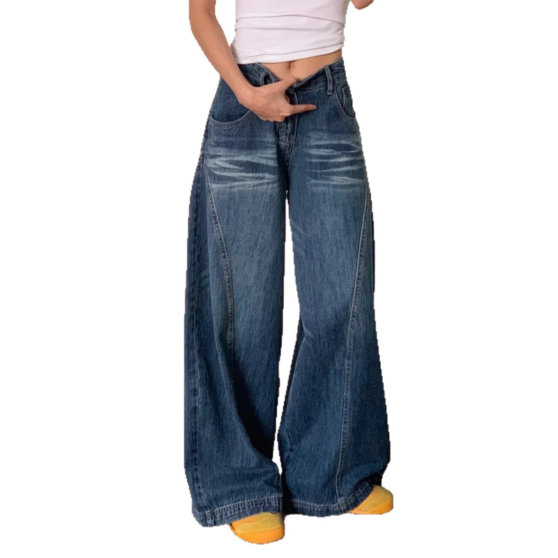Jeans baril taille haute décontractés pour femme