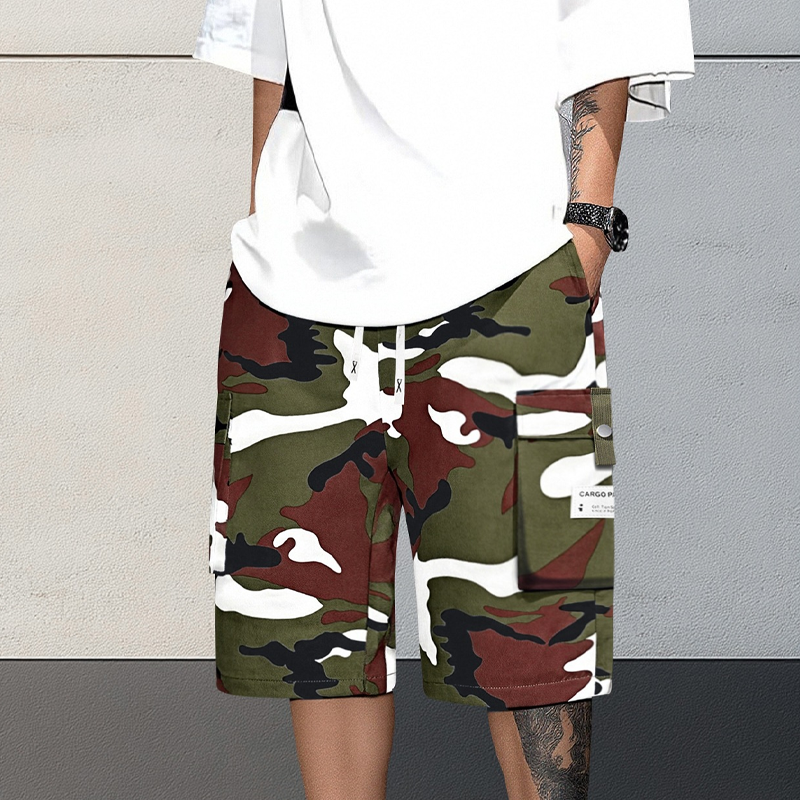 🩳🍂✨ PROMO -54% ! Shorts Cargo Camouflage – 6 Poches Pratiques, Cordon de Taille & Coupe Détendue (4 Couleurs, XS-3XL)