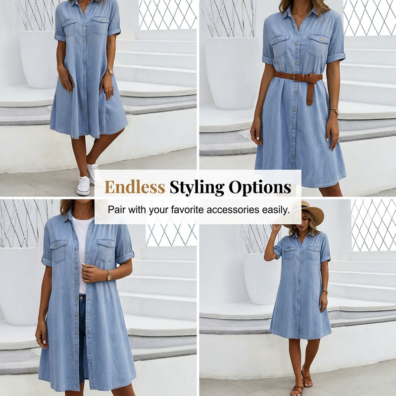 🔥Soldes 2026 : 50 % de réduction🔥Robe chemise décontractée en jean pour femme