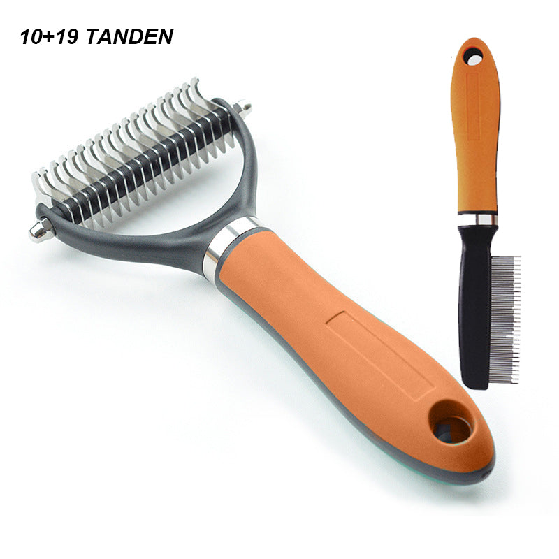 🐾✨🐶 OFFRE SPÉCIALE -50% !💐 Brosse de Toilettage Double Face pour Chiens & Chats – 2 Côtés, Manche Ergonomique & Facile à Nettoyer (Orange/Vert)