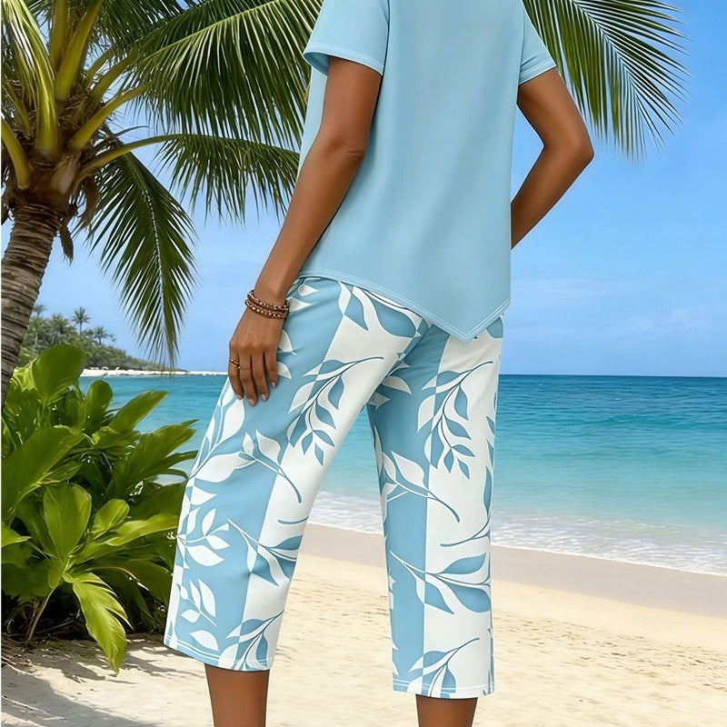 ✨🔥Ensemble 2 pièces haut asymétrique et pantalon capri pour femme