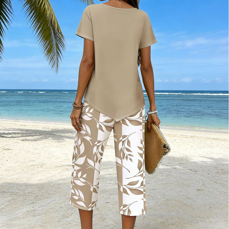 ✨🔥Ensemble 2 pièces haut asymétrique et pantalon capri pour femme