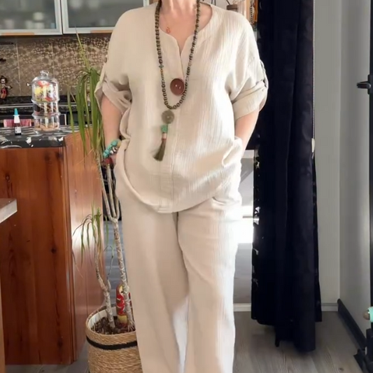 Ensemble de vêtements d'intérieur pour femme avec manches à revers confortables