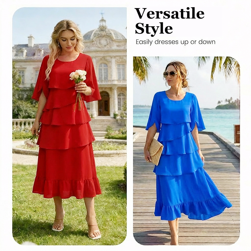 🔥Robe élégante à manches à volants superposés✈️