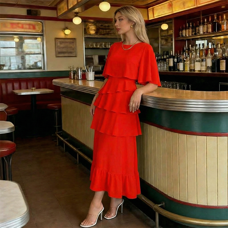 🔥Robe élégante à manches à volants superposés✈️