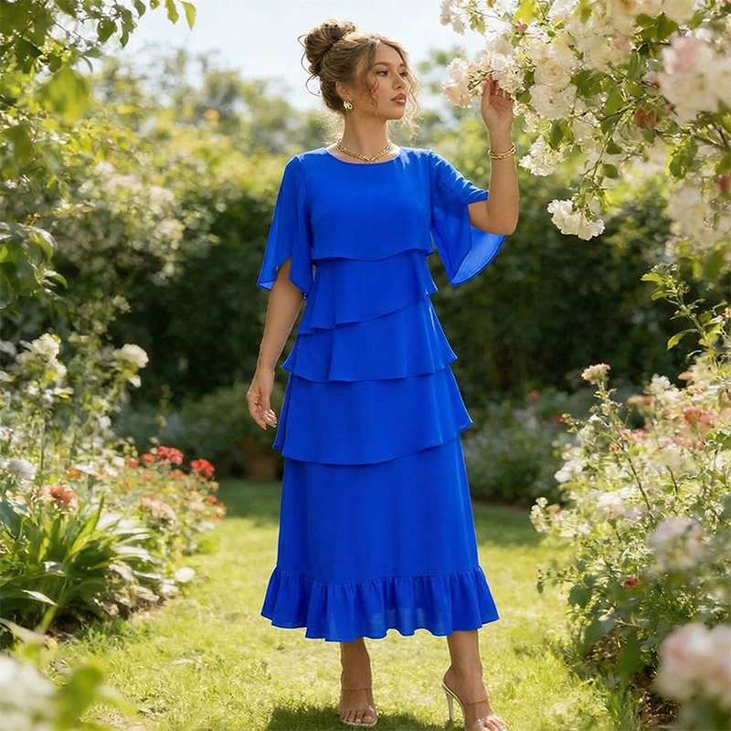 🔥Robe élégante à manches à volants superposés✈️