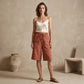 Short capri décontracté à cordon pour femme