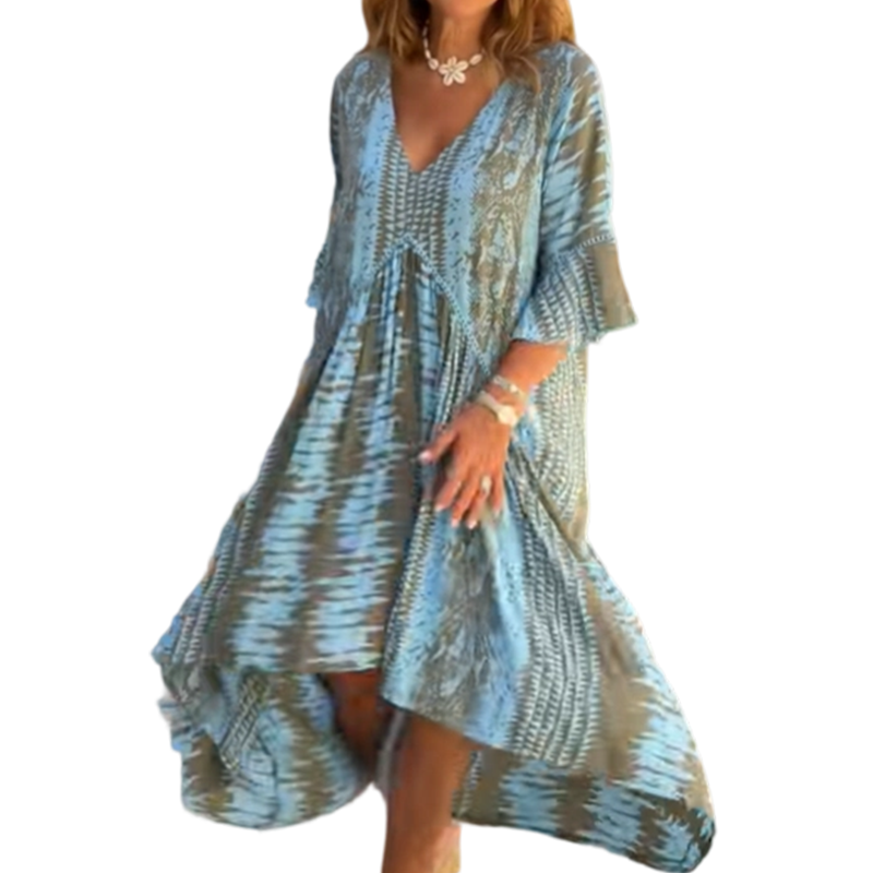 Robe mi-longue décontractée à imprimé bohème pour femme