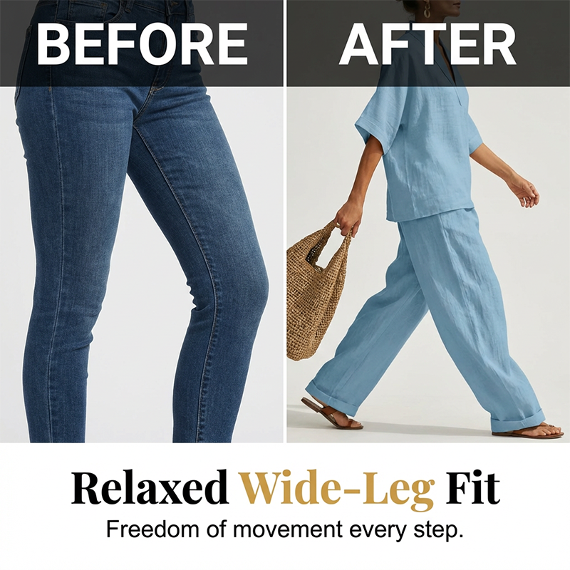 Ensemble décontracté pour femme composé d'un haut à col en V et d'un pantalon à jambes larges