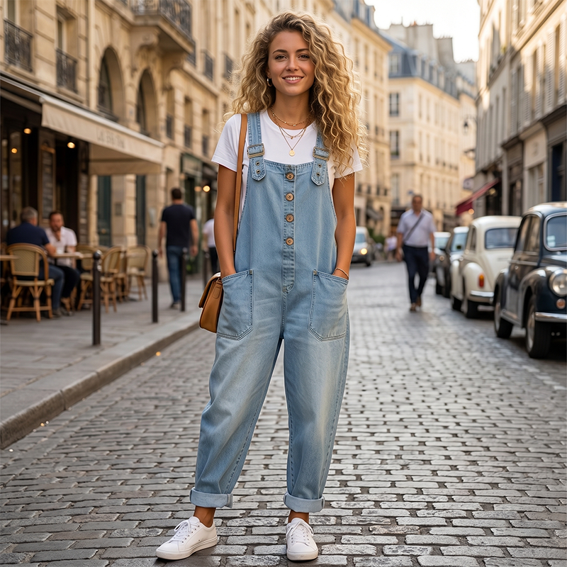 🔥VENTE CHAUDE🔥Salopette en jean décontractée et ample pour femme avec poches