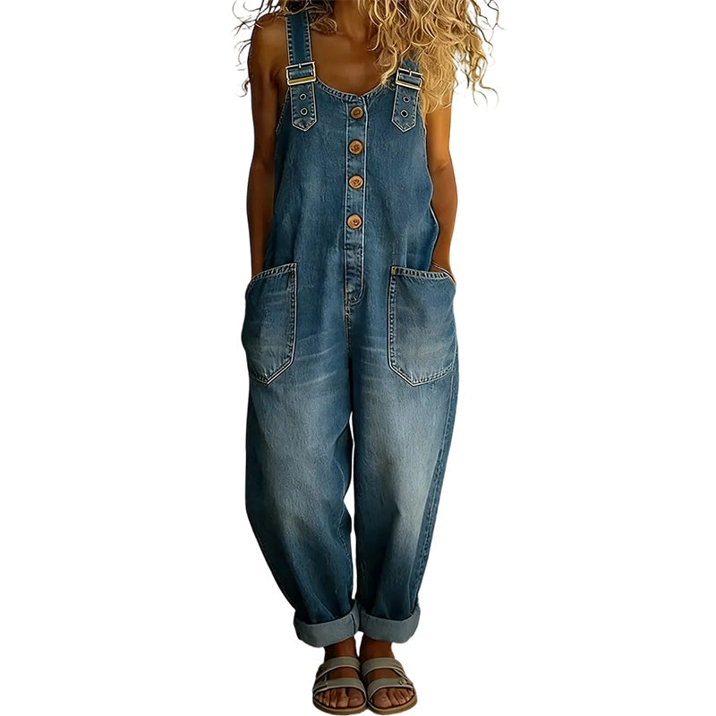 🔥VENTE CHAUDE🔥Salopette en jean décontractée et ample pour femme avec poches