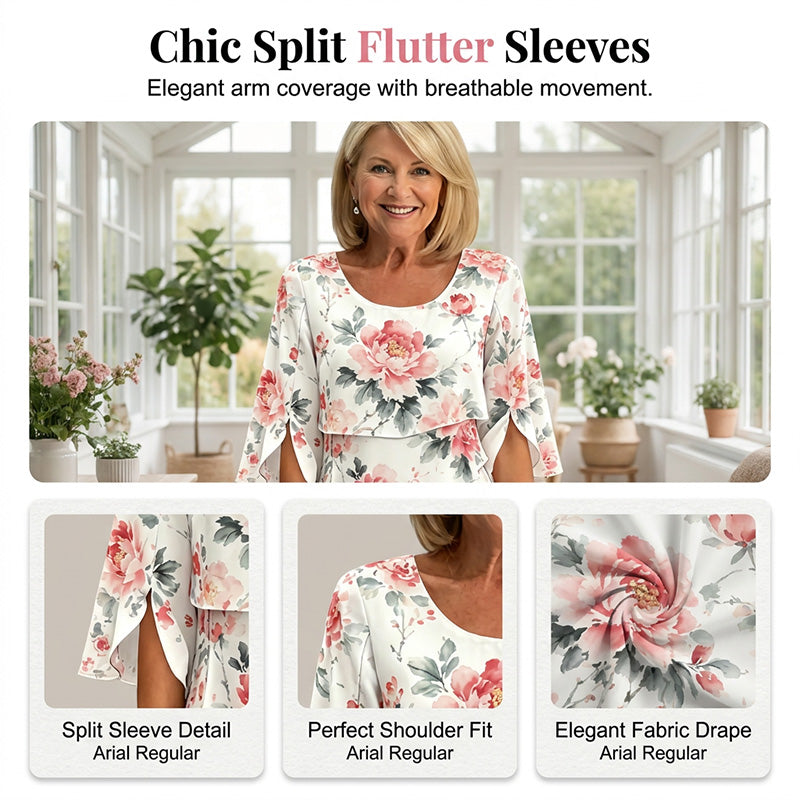 Robe Élégante en Mousseline à Imprimé Floral et Volants Superposés
