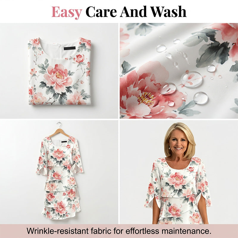 Robe Élégante en Mousseline à Imprimé Floral et Volants Superposés
