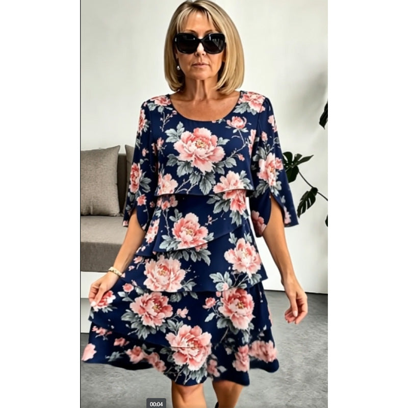 Robe Élégante en Mousseline à Imprimé Floral et Volants Superposés